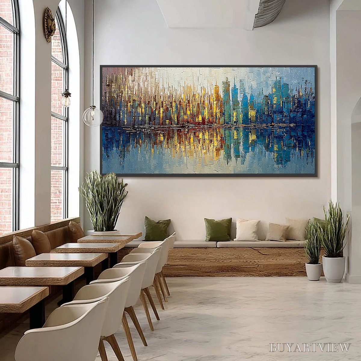 BUYARTVIEW Urban Twilight – Textured Palette Knife Abstract Cityscape Painting - image 6