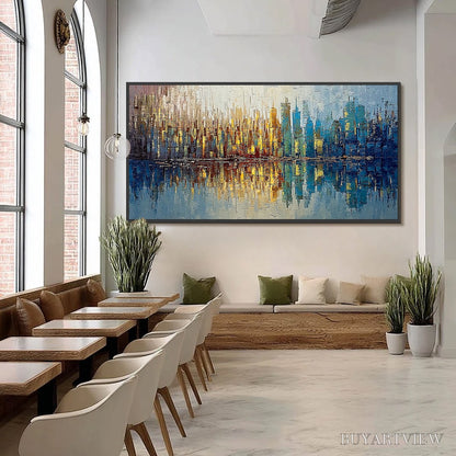 BUYARTVIEW Urban Twilight – Textured Palette Knife Abstract Cityscape Painting - image 6