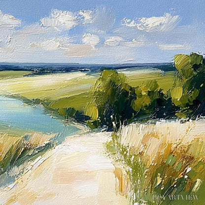 BUYARTVIEW Golden Meadow Path – Textured Impasto Landscape Painting of a Countryside River - image 5