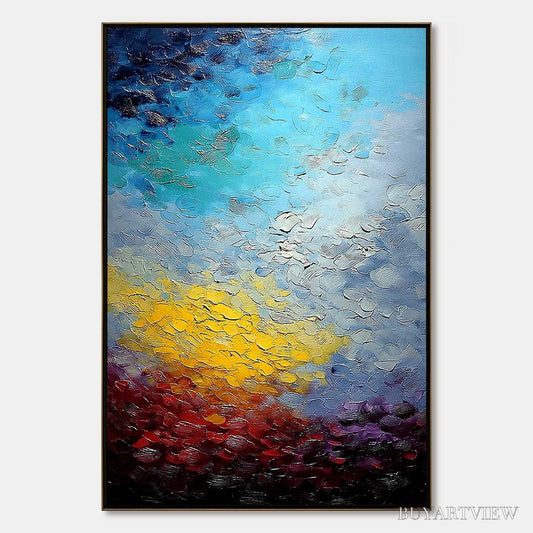 BUYARTVIEW Chromatic Horizon – Vertical Textured Abstract Landscape Oil Painting - image 1