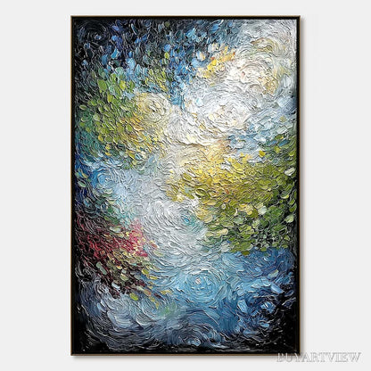 BUYARTVIEW Celestial Pond – Heavily Textured Abstract Impasto Oil Painting - image 1