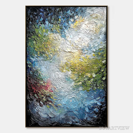 BUYARTVIEW Celestial Pond – Heavily Textured Abstract Impasto Oil Painting - image 1
