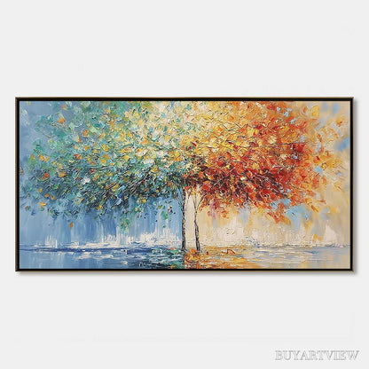 BUYARTVIEW Harmony in Transition – Colorful Palette Knife Tree Landscape Oil Painting - image 1