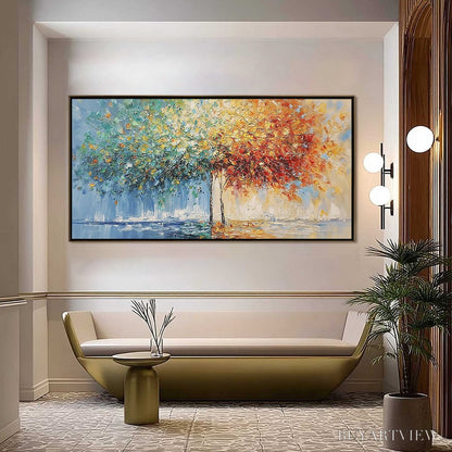 BUYARTVIEW Harmony in Transition – Colorful Palette Knife Tree Landscape Oil Painting - image 2