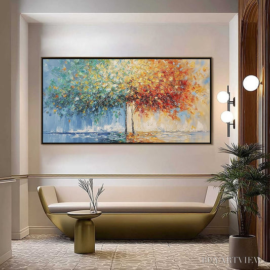BUYARTVIEW Harmony in Transition – Colorful Palette Knife Tree Landscape Oil Painting - image 2
