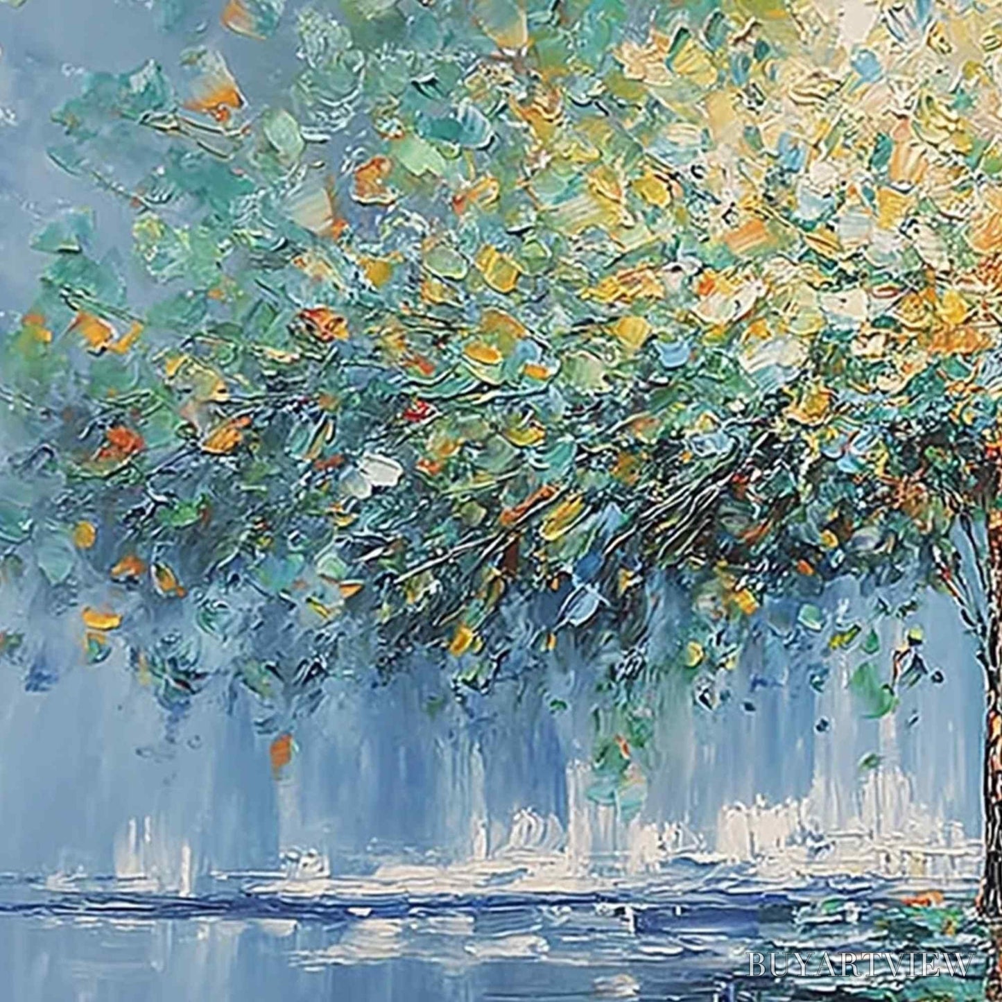 BUYARTVIEW Harmony in Transition – Colorful Palette Knife Tree Landscape Oil Painting - image 3