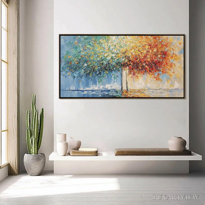 BUYARTVIEW Harmony in Transition – Colorful Palette Knife Tree Landscape Oil Painting - image 4