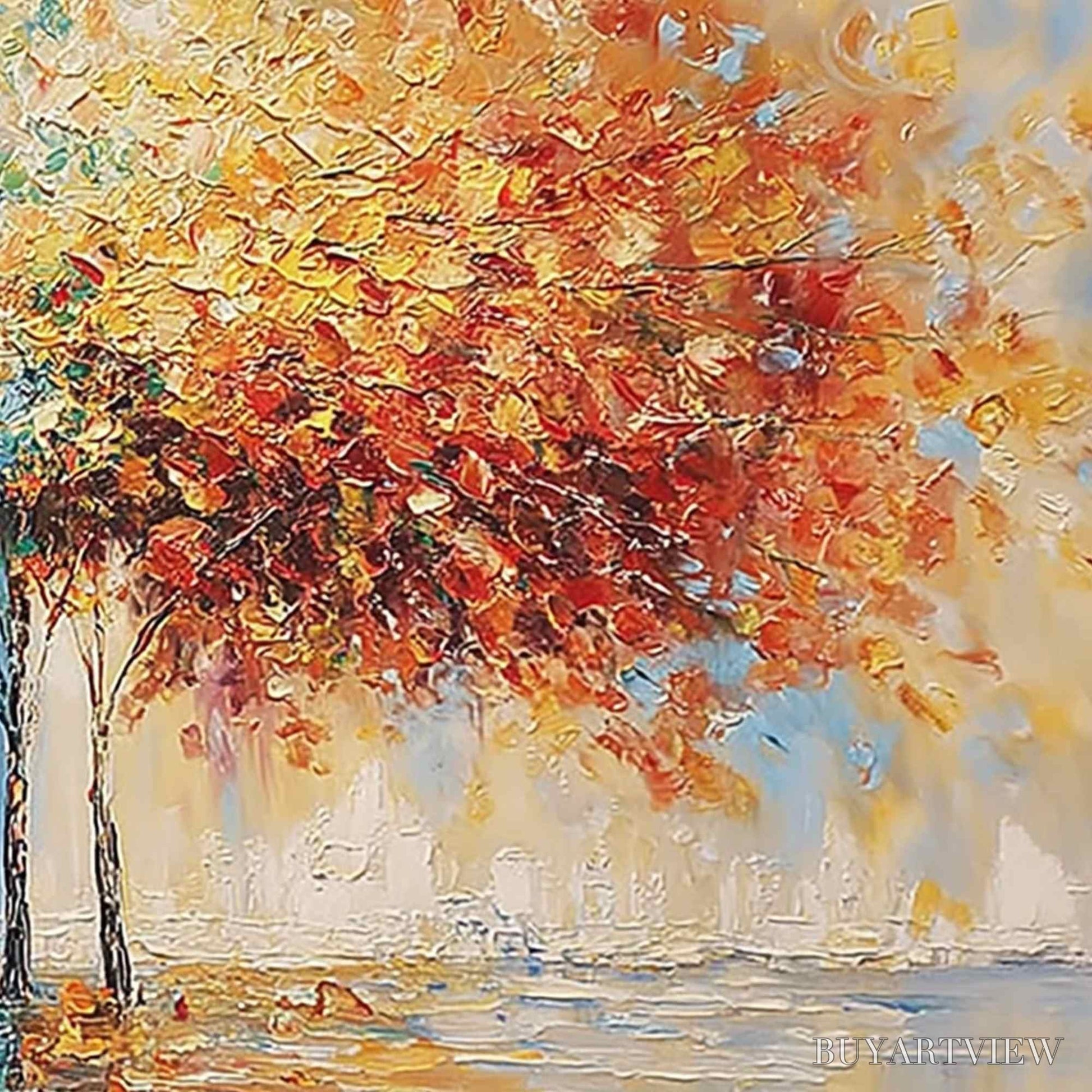 BUYARTVIEW Harmony in Transition – Colorful Palette Knife Tree Landscape Oil Painting - image 5