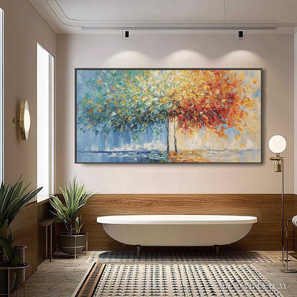 BUYARTVIEW Harmony in Transition – Colorful Palette Knife Tree Landscape Oil Painting - image 6