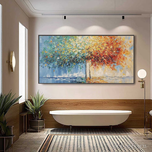 BUYARTVIEW Harmony in Transition – Colorful Palette Knife Tree Landscape Oil Painting - image 2