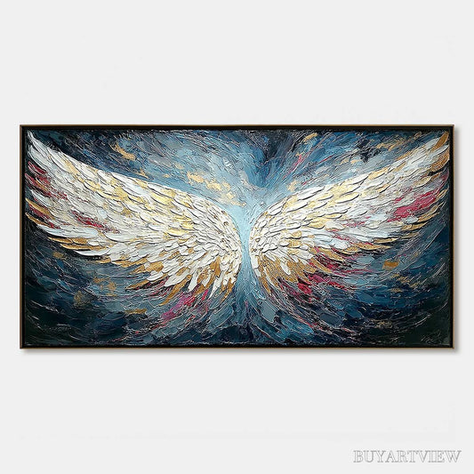BUYARTVIEW Celestial Ascent – Heavily Textured Abstract Angel Wings Oil Painting - image 1