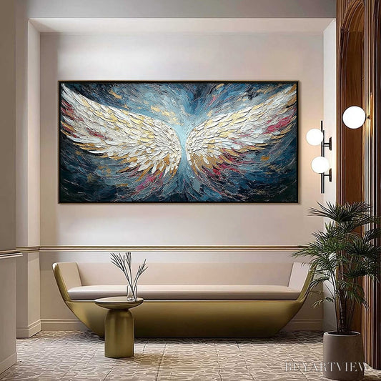 BUYARTVIEW Celestial Ascent – Heavily Textured Abstract Angel Wings Oil Painting - image 2