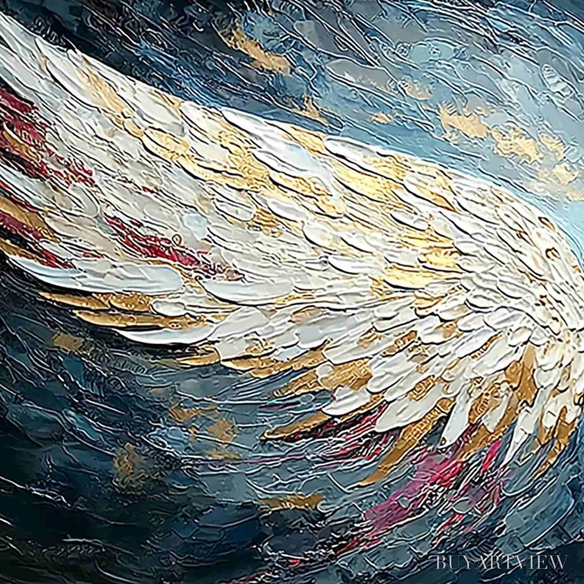 BUYARTVIEW Celestial Ascent – Heavily Textured Abstract Angel Wings Oil Painting - image 3