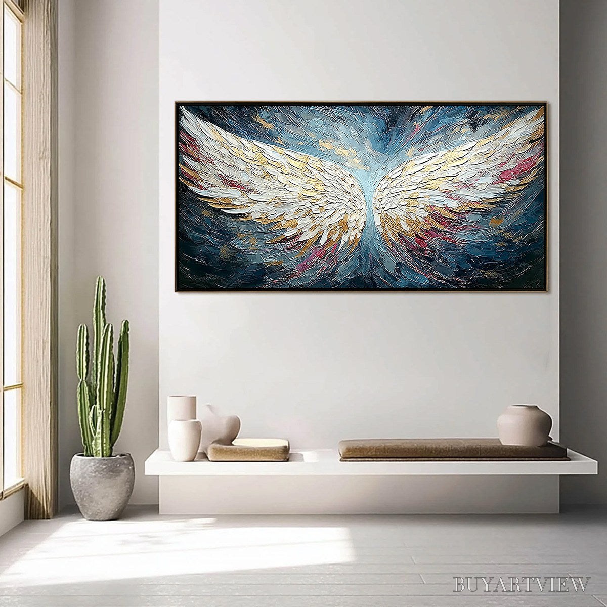 BUYARTVIEW Celestial Ascent – Heavily Textured Abstract Angel Wings Oil Painting - image 4