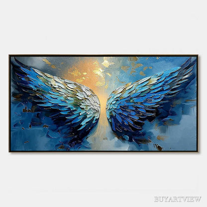 BUYARTVIEW Celestial Ascension – Textured Abstract Angel Wings Painting with Gold Leaf - image 1