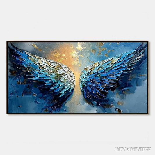 BUYARTVIEW Celestial Ascension – Textured Abstract Angel Wings Painting with Gold Leaf - image 1