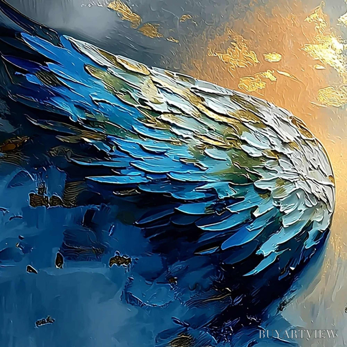 BUYARTVIEW Celestial Ascension – Textured Abstract Angel Wings Painting with Gold Leaf - image 3