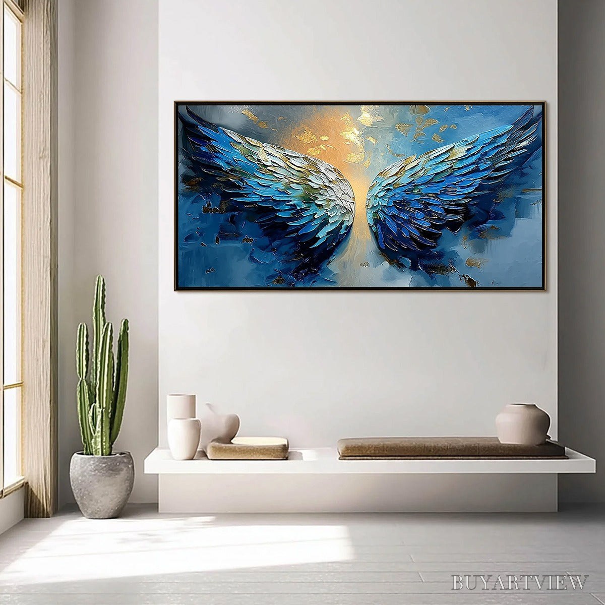 BUYARTVIEW Celestial Ascension – Textured Abstract Angel Wings Painting with Gold Leaf - image 4