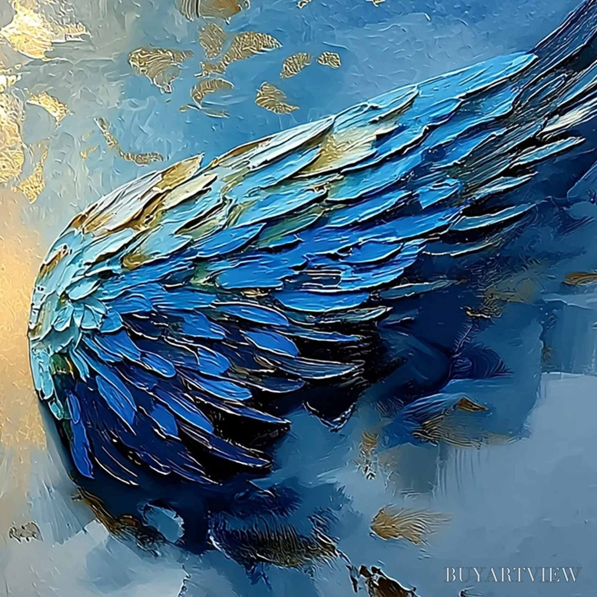 BUYARTVIEW Celestial Ascension – Textured Abstract Angel Wings Painting with Gold Leaf - image 5