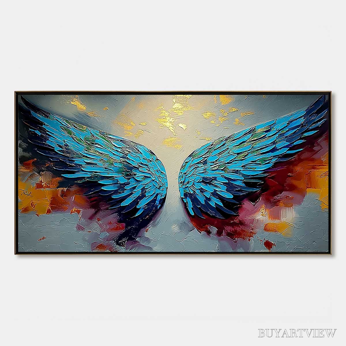 BUYARTVIEW Celestial Ascent – Abstract Angel Wings Impasto Oil Painting with Gold Leaf - image 1