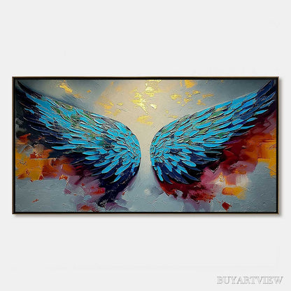 BUYARTVIEW Celestial Ascent – Abstract Angel Wings Impasto Oil Painting with Gold Leaf - image 1