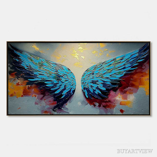 BUYARTVIEW Celestial Ascent – Abstract Angel Wings Impasto Oil Painting with Gold Leaf - image 1