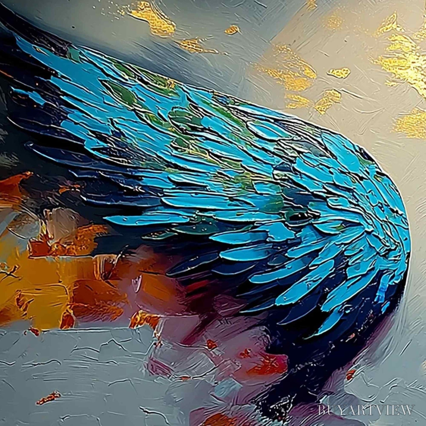 BUYARTVIEW Celestial Ascent – Abstract Angel Wings Impasto Oil Painting with Gold Leaf - image 3