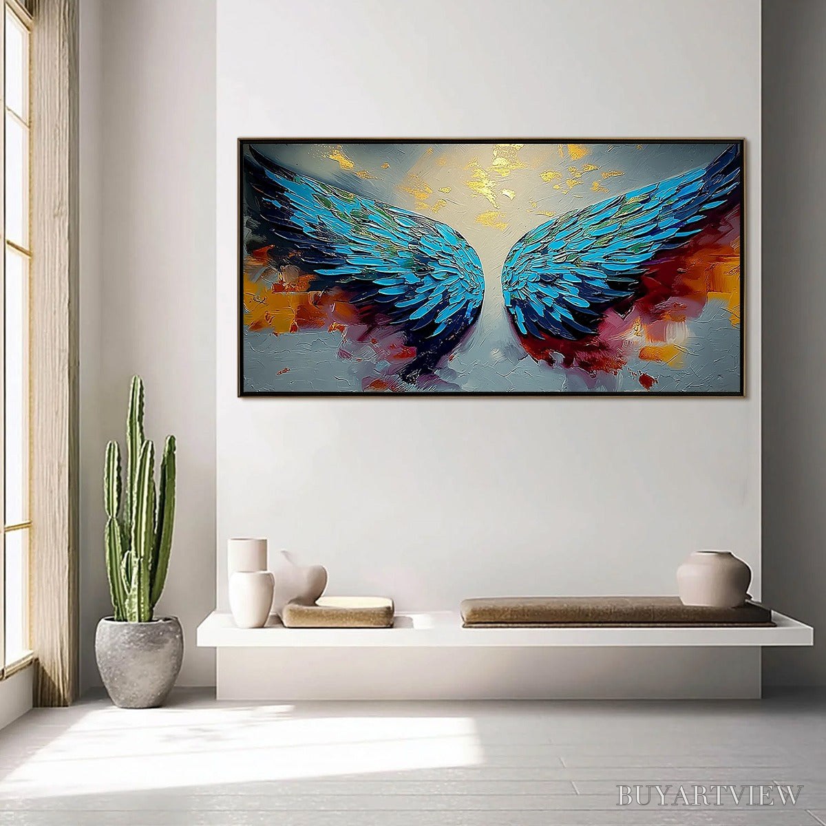 BUYARTVIEW Celestial Ascent – Abstract Angel Wings Impasto Oil Painting with Gold Leaf - image 4
