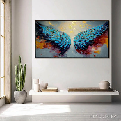 BUYARTVIEW Celestial Ascent – Abstract Angel Wings Impasto Oil Painting with Gold Leaf - image 4