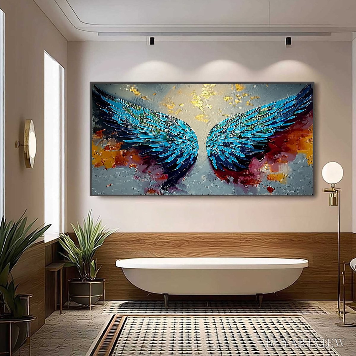BUYARTVIEW Celestial Ascent – Abstract Angel Wings Impasto Oil Painting with Gold Leaf - image 6