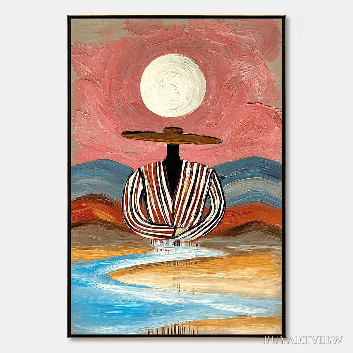 BUYARTVIEW Riverbed Solitude – Textured Boho Figurative Portrait Painting on Canvas - image 1