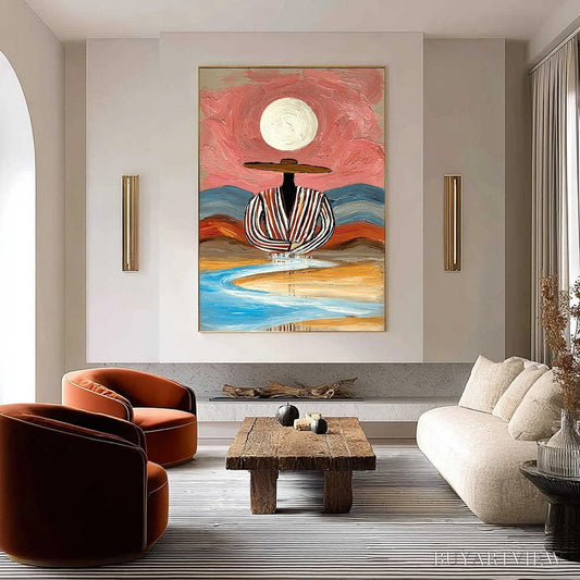 BUYARTVIEW Riverbed Solitude – Textured Boho Figurative Portrait Painting on Canvas - image 2