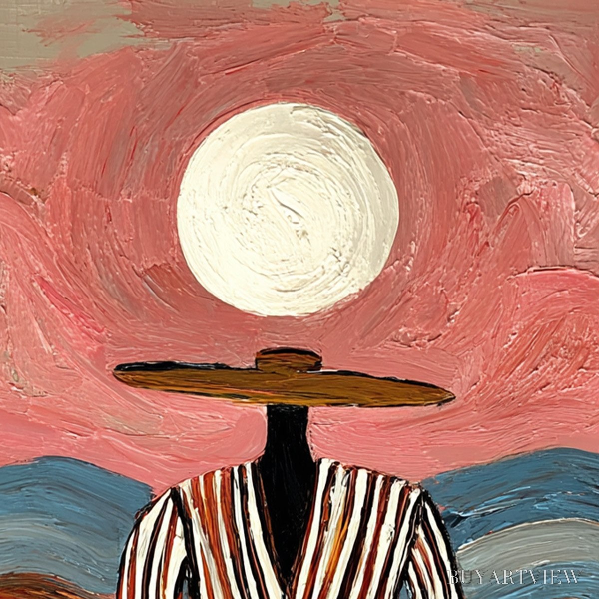BUYARTVIEW Riverbed Solitude – Textured Boho Figurative Portrait Painting on Canvas - image 3