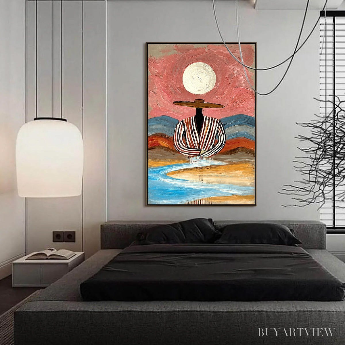 BUYARTVIEW Riverbed Solitude – Textured Boho Figurative Portrait Painting on Canvas - image 4