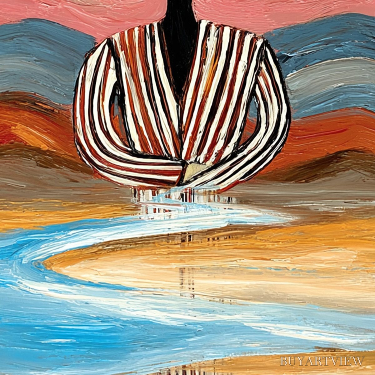 BUYARTVIEW Riverbed Solitude – Textured Boho Figurative Portrait Painting on Canvas - image 5