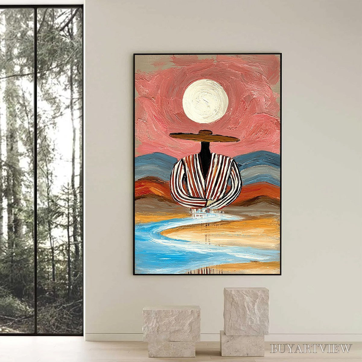 BUYARTVIEW Riverbed Solitude – Textured Boho Figurative Portrait Painting on Canvas - image 6
