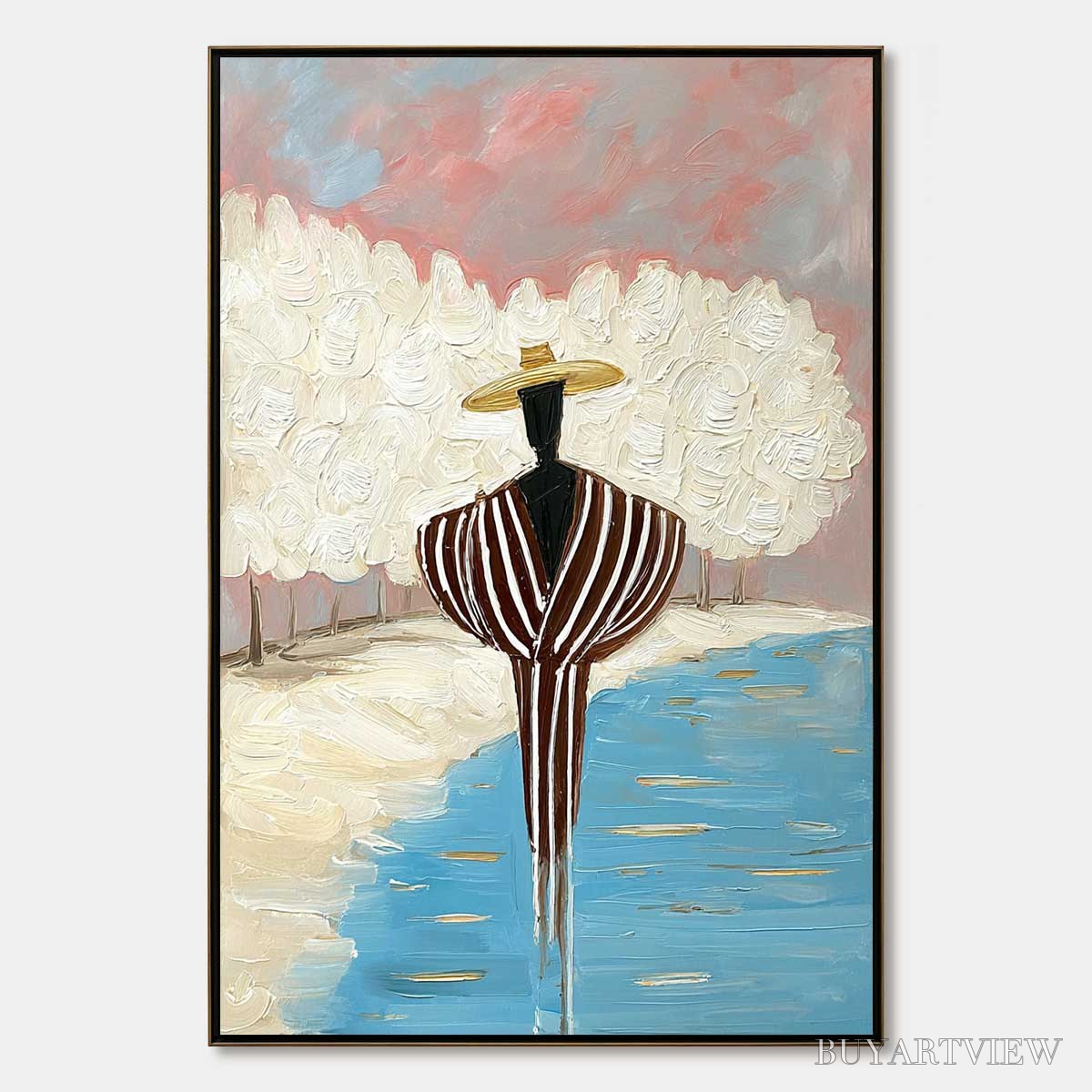 BUYARTVIEW Serene Reflection – Textured Figurative Painting of a Person by the Water - image 1