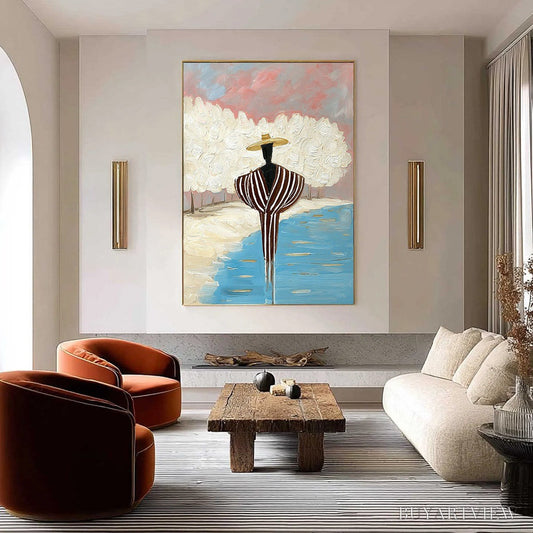 BUYARTVIEW Serene Reflection – Textured Figurative Painting of a Person by the Water - image 2