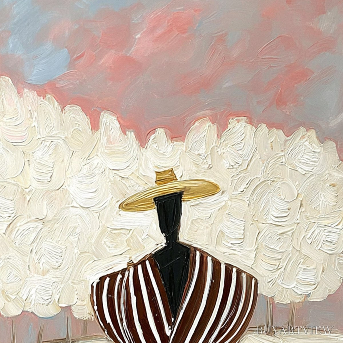 BUYARTVIEW Serene Reflection – Textured Figurative Painting of a Person by the Water - image 3