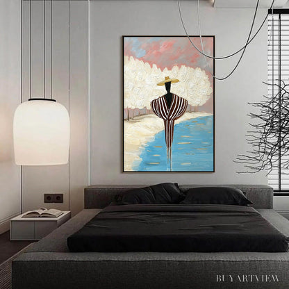 BUYARTVIEW Serene Reflection – Textured Figurative Painting of a Person by the Water - image 4