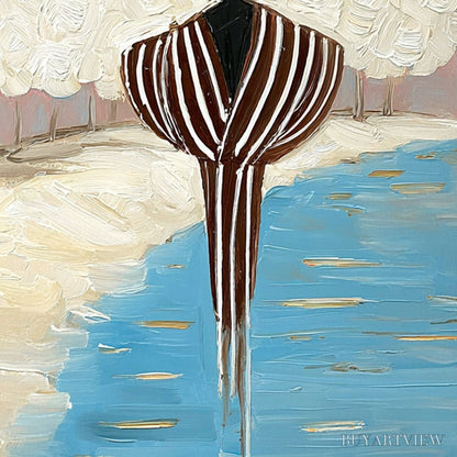 BUYARTVIEW Serene Reflection – Textured Figurative Painting of a Person by the Water - image 5