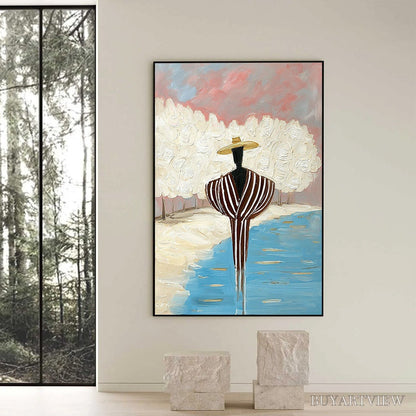 BUYARTVIEW Serene Reflection – Textured Figurative Painting of a Person by the Water - image 6