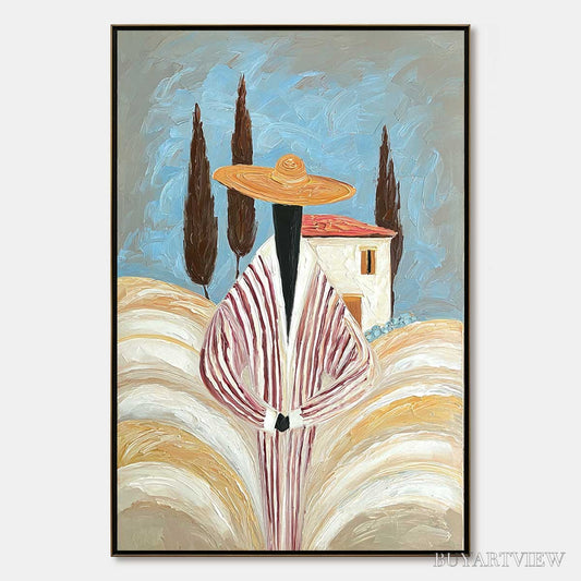 BUYARTVIEW Tuscan Reverie – Textured Impasto Painting of a Figure in a Tuscan Landscape - image 1