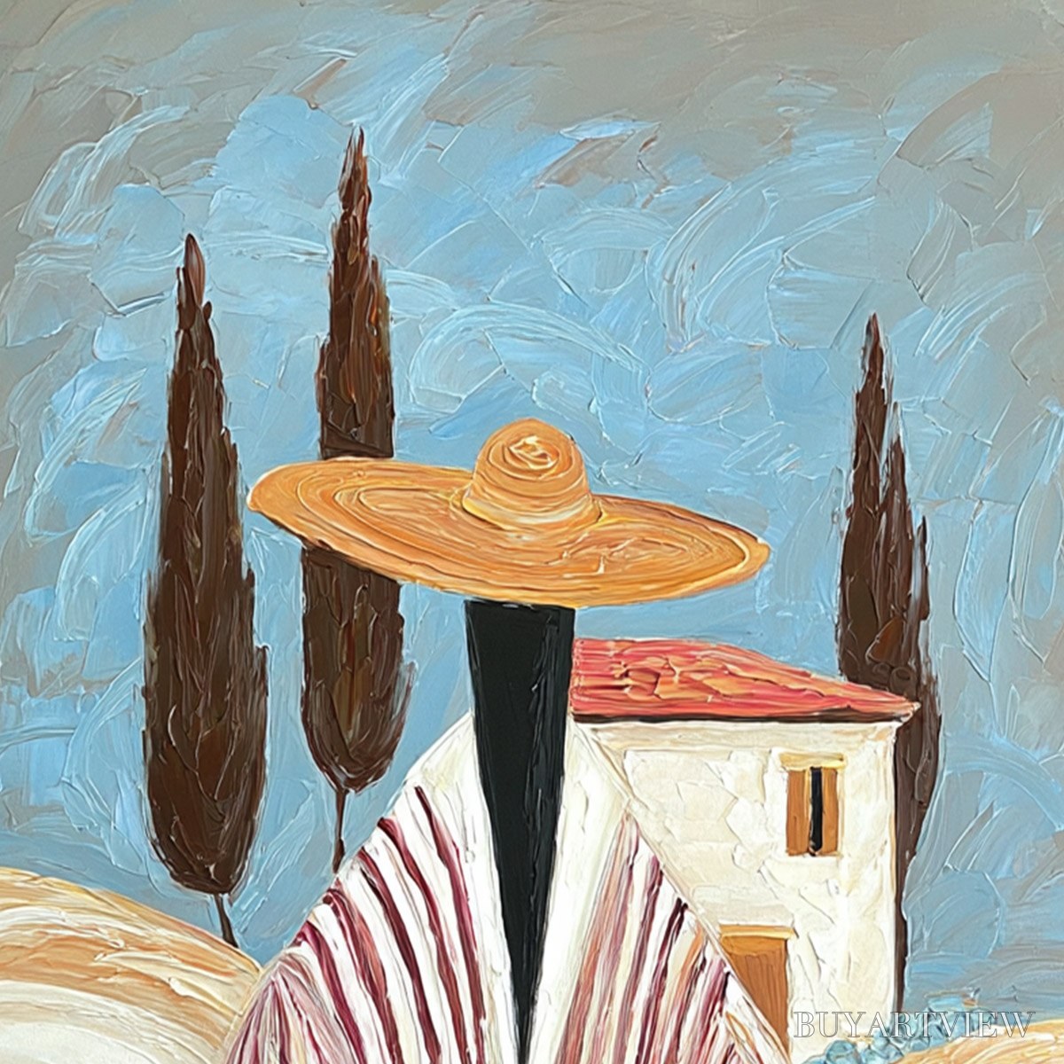 BUYARTVIEW Tuscan Reverie – Textured Impasto Painting of a Figure in a Tuscan Landscape - image 3