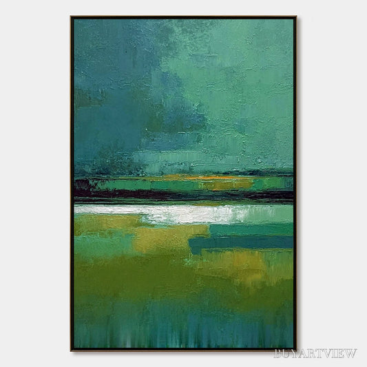 BUYARTVIEW Verdant Horizon – Textured Wabi Sabi Abstract Landscape Painting - image 1