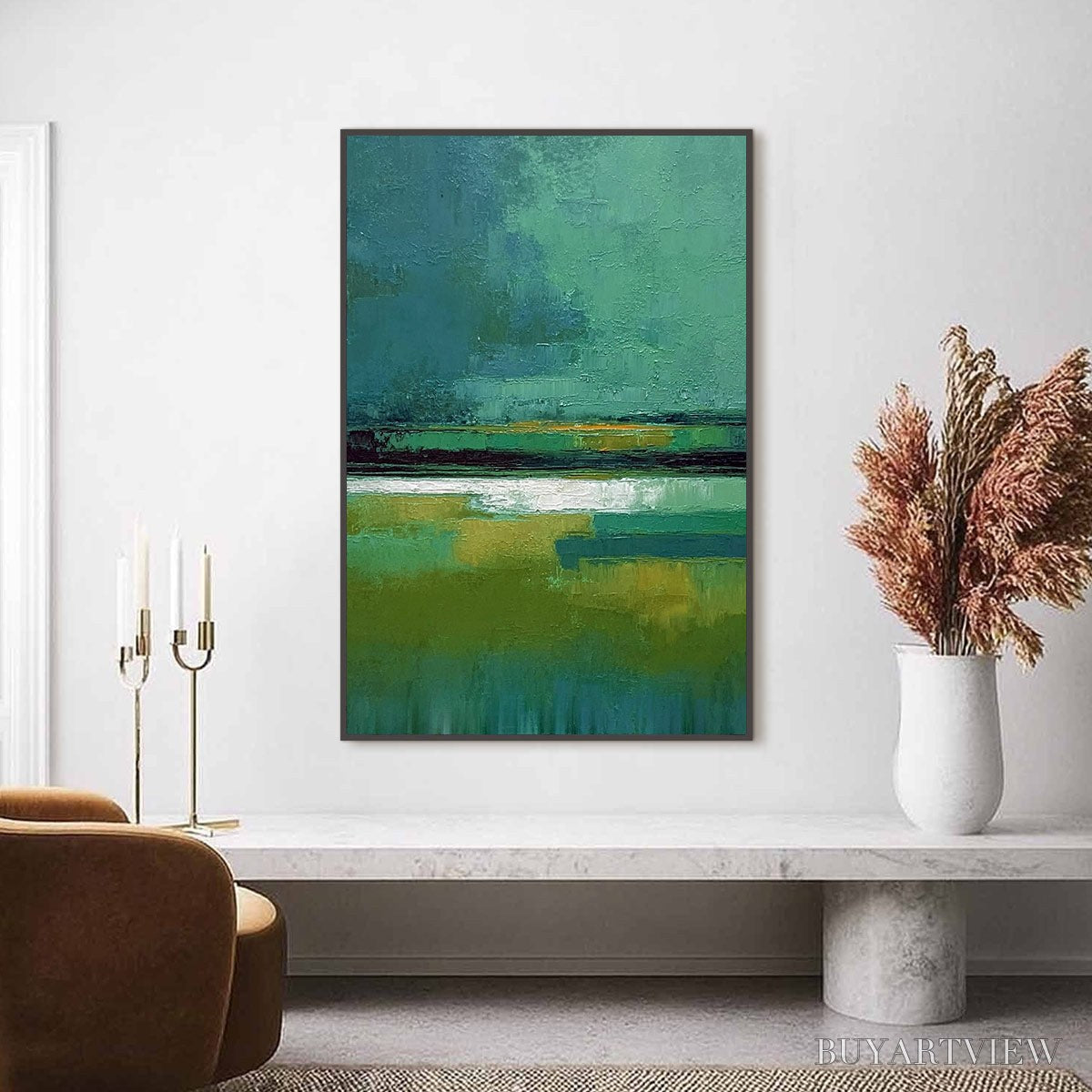 BUYARTVIEW Verdant Horizon – Textured Wabi Sabi Abstract Landscape Painting - image 2