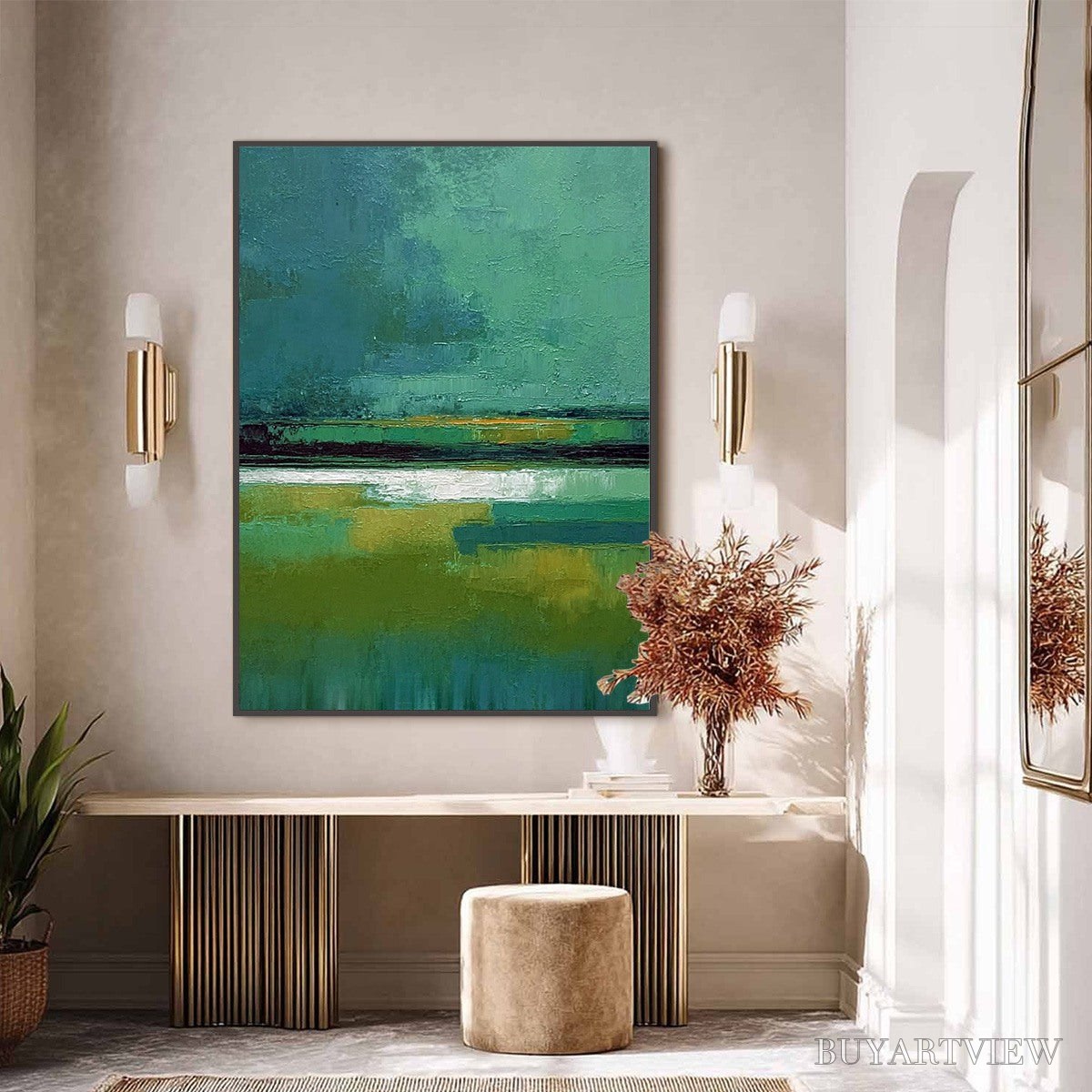 BUYARTVIEW Verdant Horizon – Textured Wabi Sabi Abstract Landscape Painting - image 6