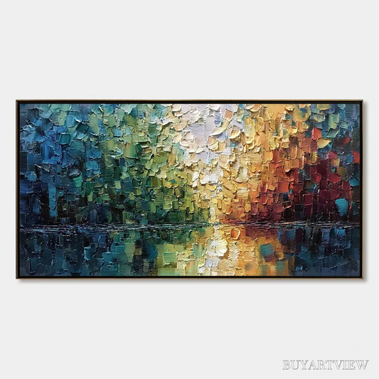 BUYARTVIEW Aurora'S Reflection – Heavily Textured Abstract Impasto Landscape Painting - image 1