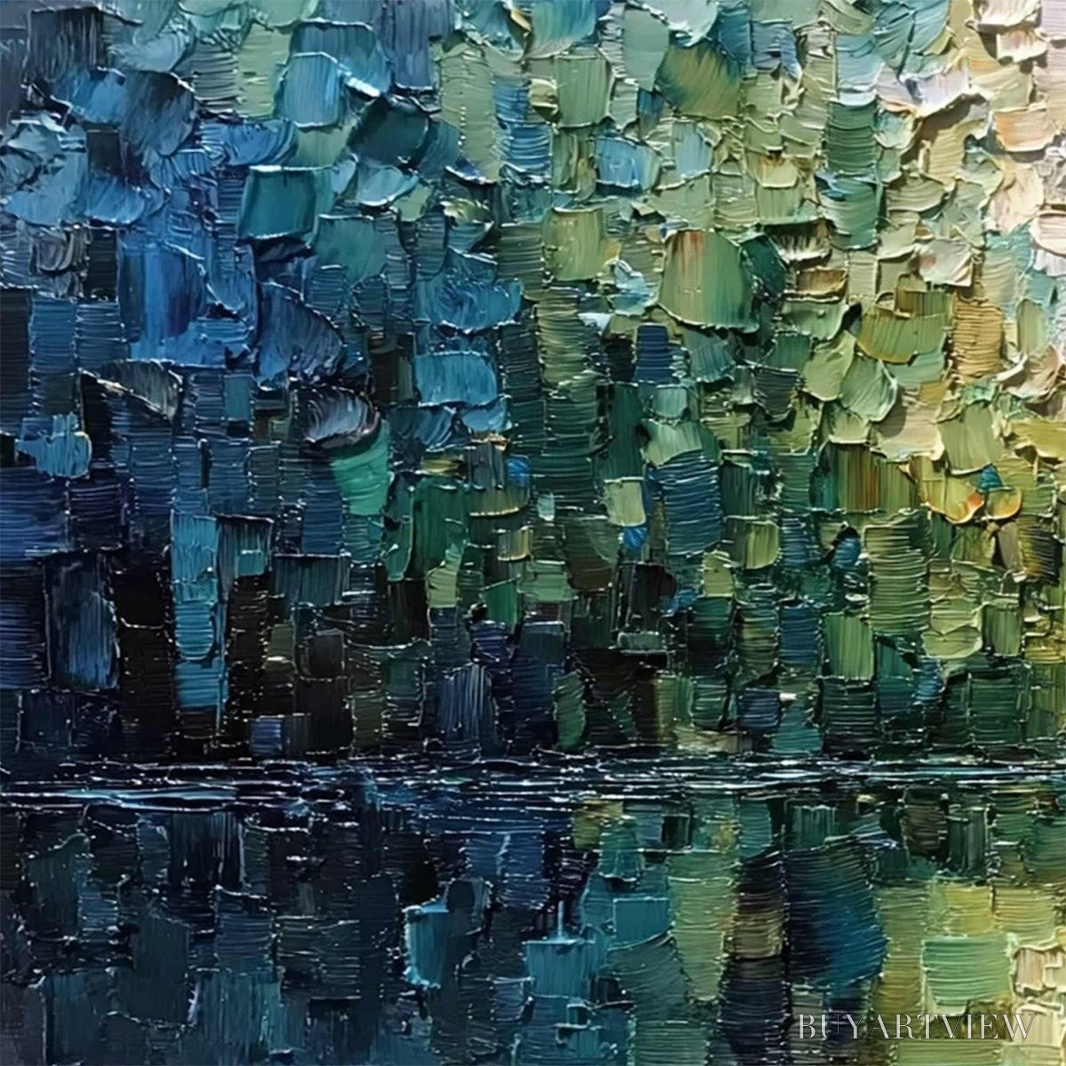 BUYARTVIEW Aurora'S Reflection – Heavily Textured Abstract Impasto Landscape Painting - image 3