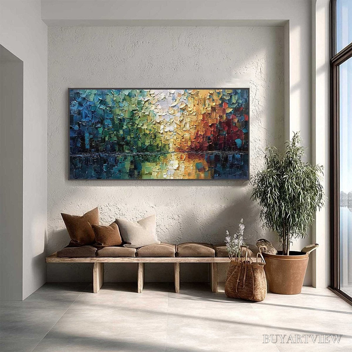 BUYARTVIEW Aurora'S Reflection – Heavily Textured Abstract Impasto Landscape Painting - image 4